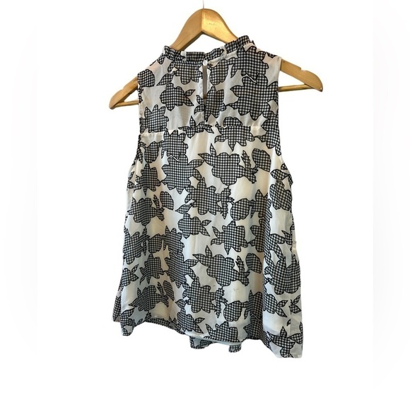 MONTEAU Cream & Black Printed High Neck Sleeveless Ruffle Top M - Picture 2 of 11